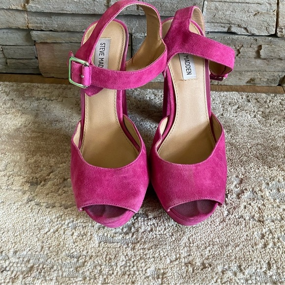 Steve Madden Vintage Y2K Jillyy Platform Heels Fuchsia Pink Suede Leather: 9M - Picture 3 of 12